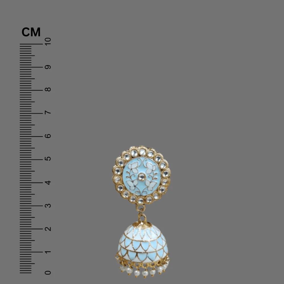 Gold Plated Sky Blue Meenakari Jhumka Earrings (ERJ07) - Image 3