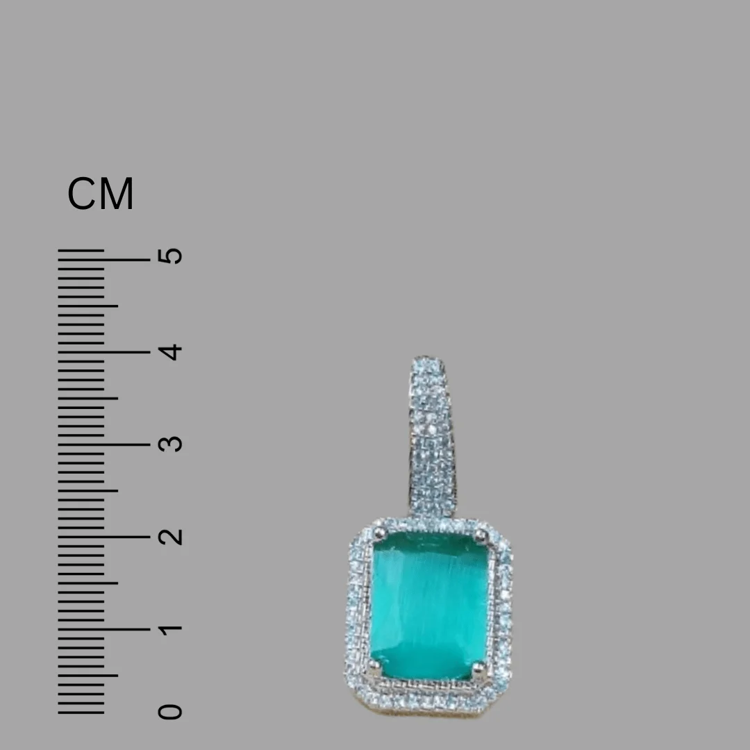 FHF Premium White & Sea Green Sapphire Zircons Dangler Earrings - Image 4