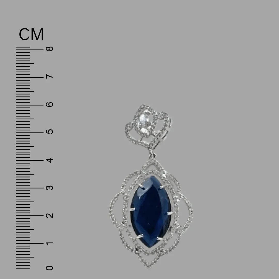 FHF Rhodium Silver plated White & Blue Sapphire Zircons Drop Earrings - Image 4