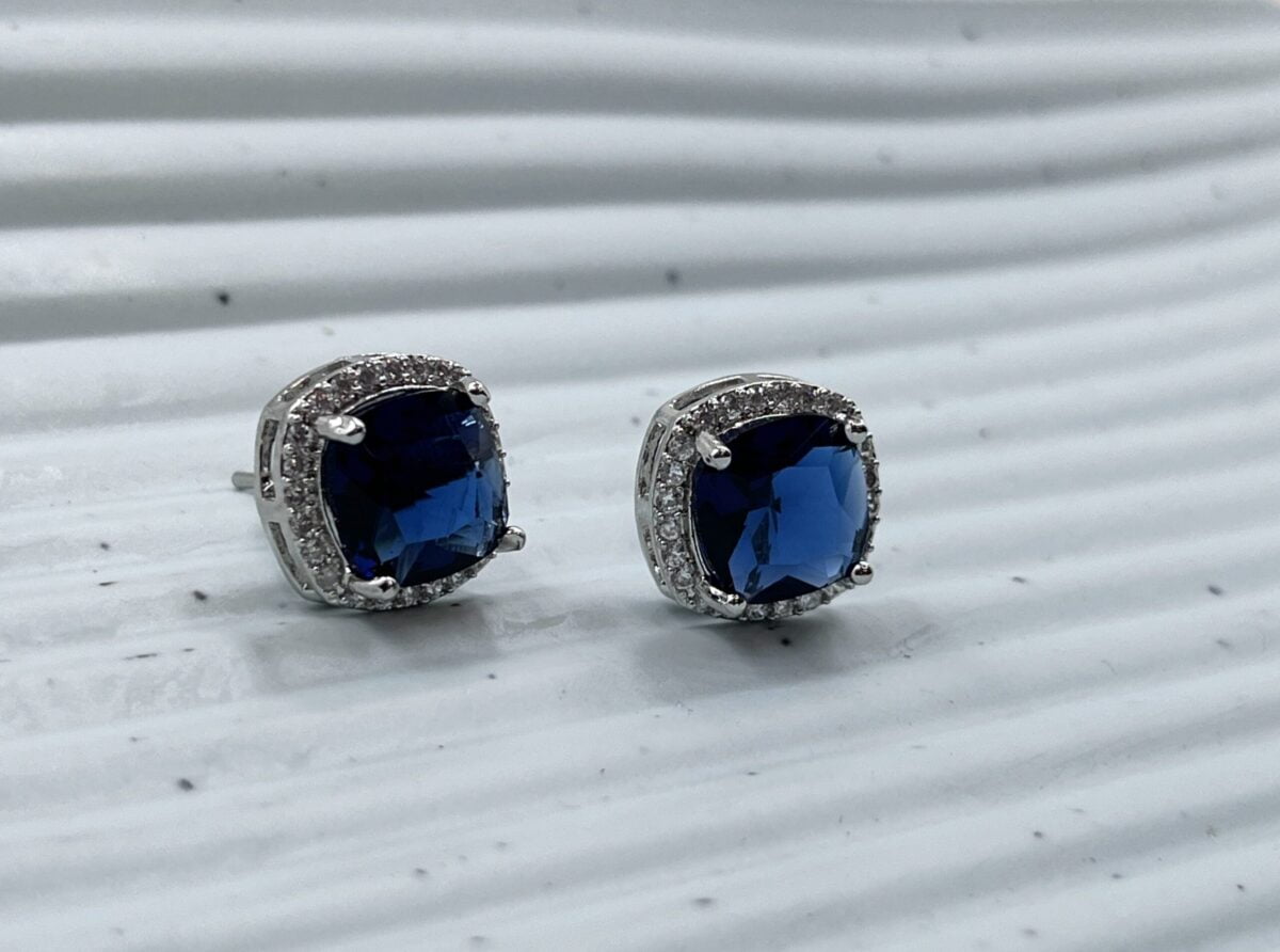 FHF Premium White & Blue Sapphire Zircons Stud Earrings - Image 3