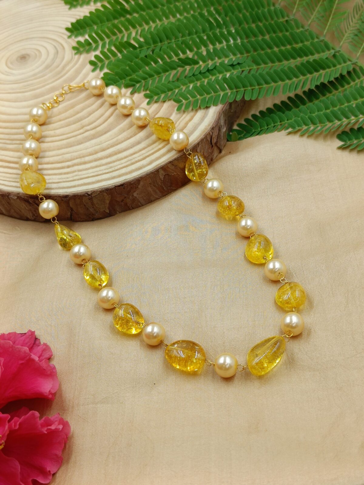 Yellow Natural Stone Pearl Mala (MA07)