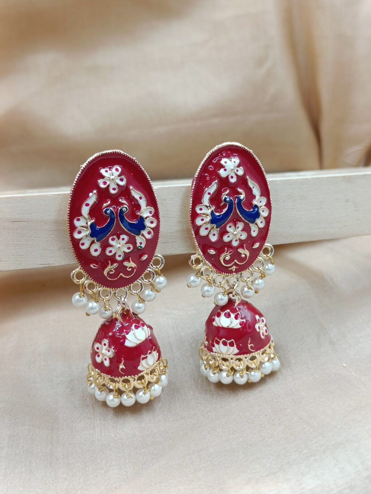 Meenakari Peacock Design Oval Shaped Jhumka Earrings (ERJ10)