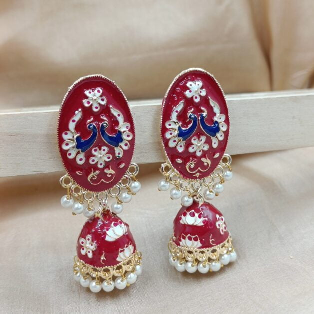 Meenakari Peacock Design Oval Shaped Jhumka Earrings (ERJ10)