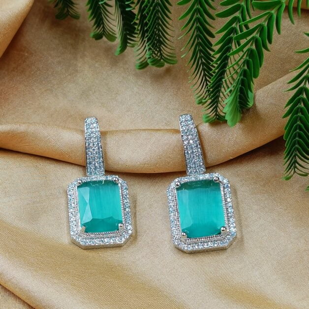 FHF Premium White & Sea Green Sapphire Zircons Dangler Earrings