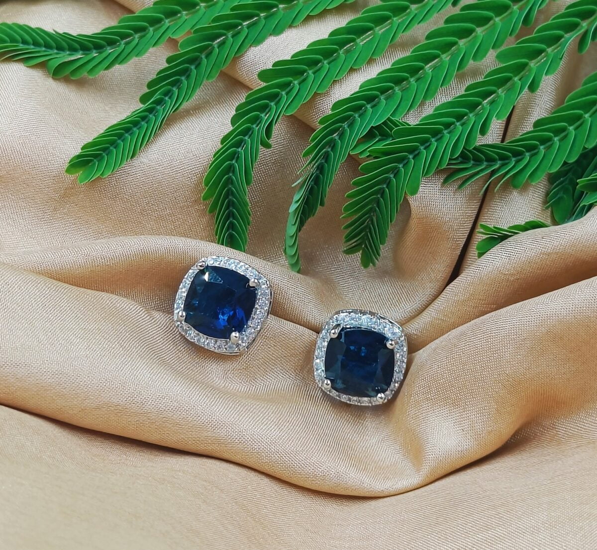 FHF Premium White & Blue Sapphire Zircons Stud Earrings