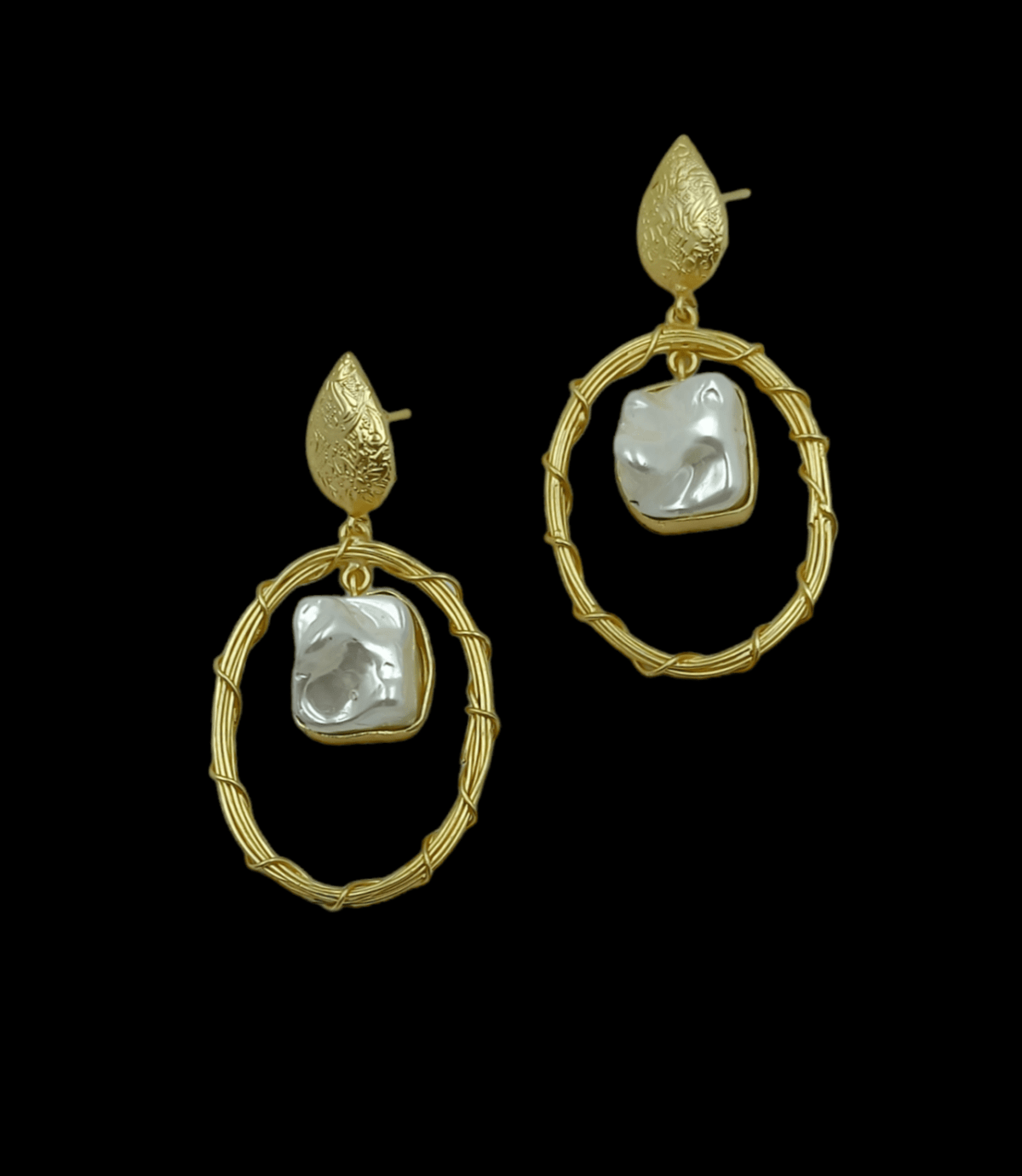 Designer Gold Plated Baroque Stone Dangler Earrings - Image 4