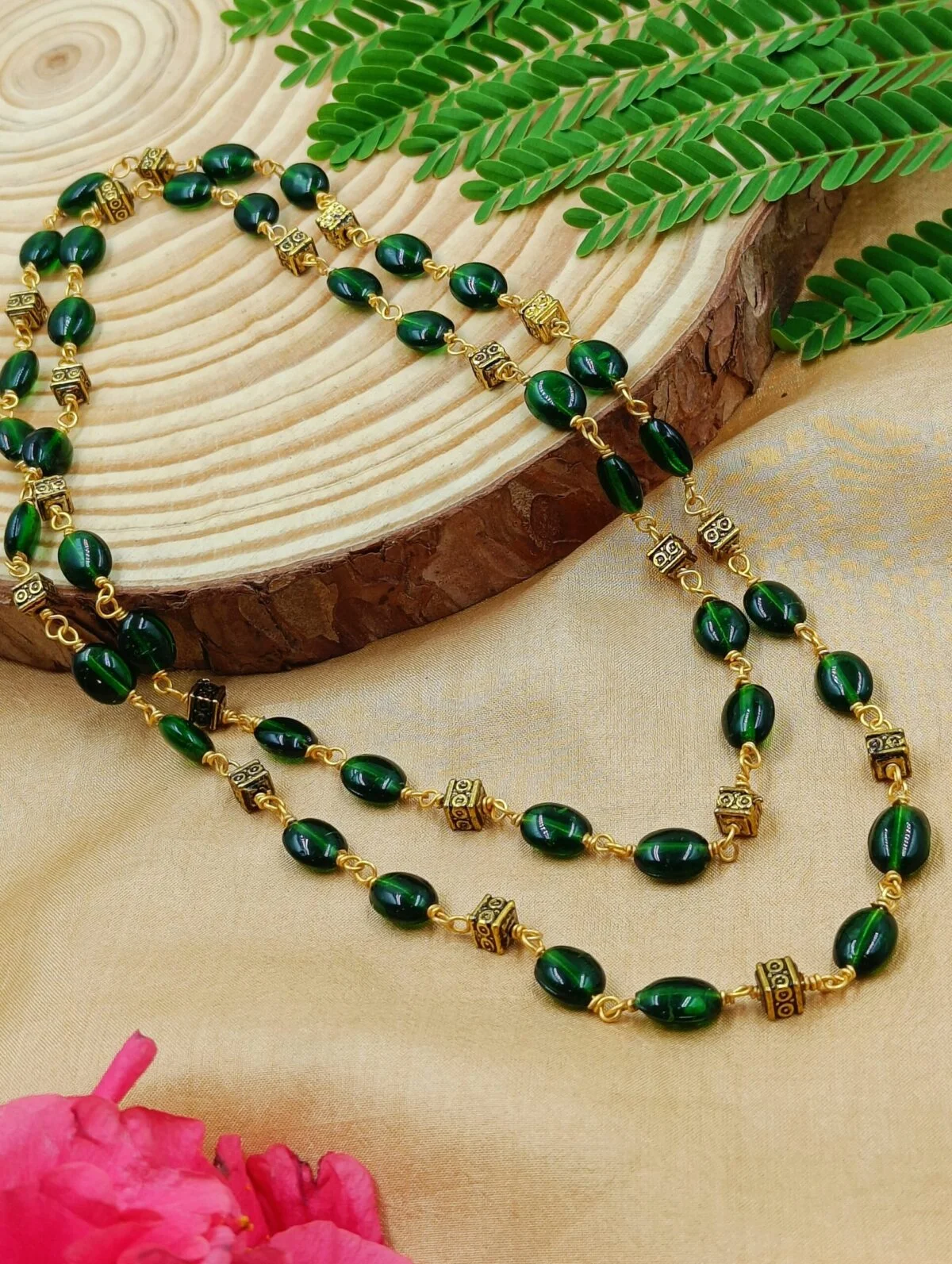 Dark Green Monalisa Stone Long Mala (MA05)
