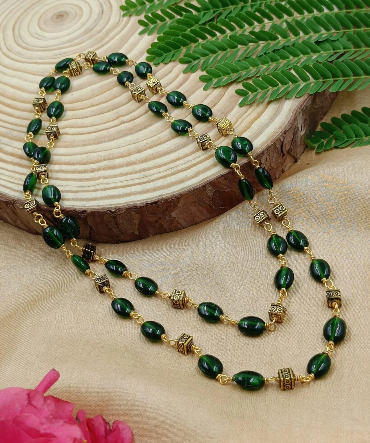 Dark Green Monalisa Stone Long Mala (MA05) - Image 2