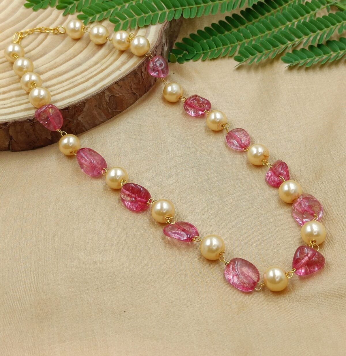 Pink Natural Stone Pearl Mala (MA09)