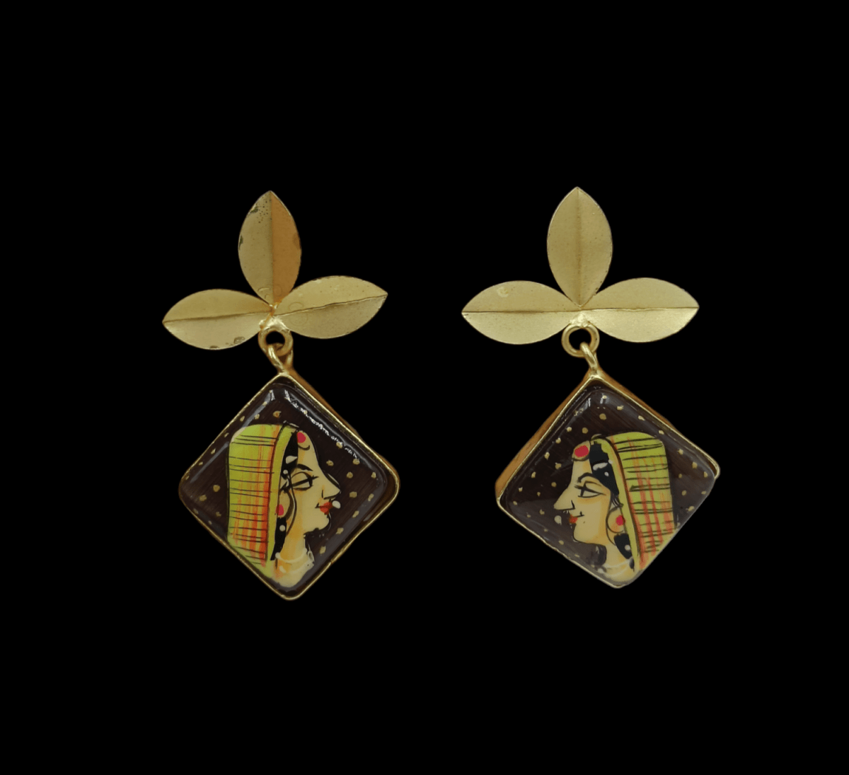 Handpainted Rani earrings with Tanjore Art (ERT10) - Image 3