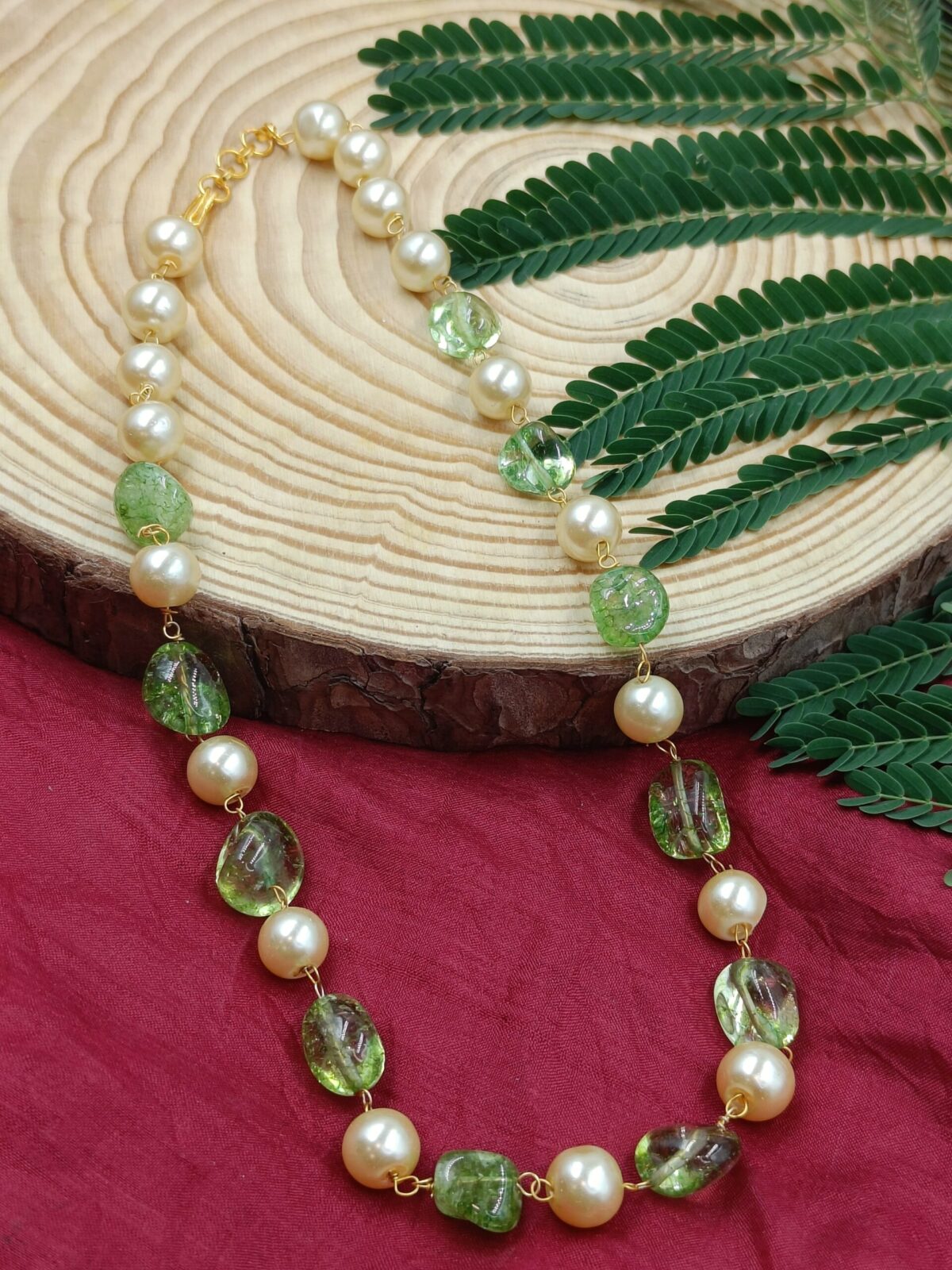 Green Natural Stone with Pearl Mala (MA10) - Image 2