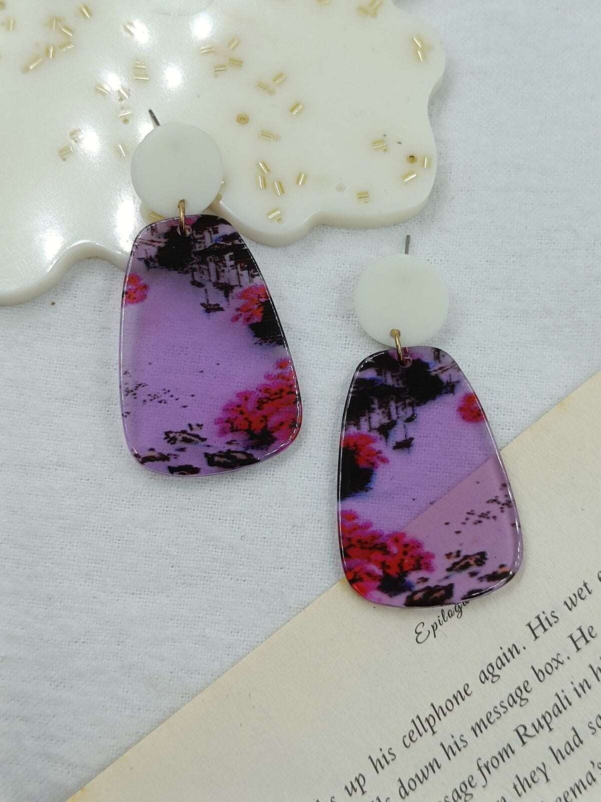 Resin Purple Designer Dangler Earrings