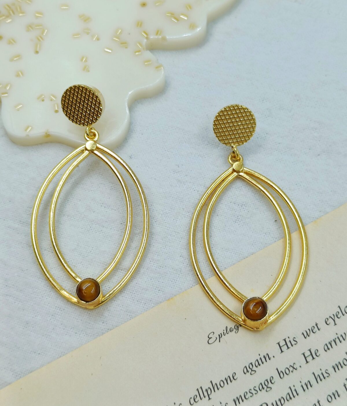 Gold plated Designer Brass Dangler Earring - Brown