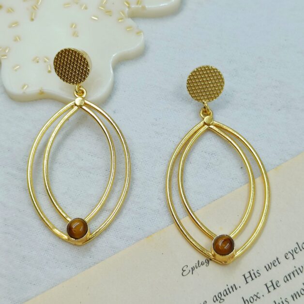 Gold plated Designer Brass Dangler Earring - Brown