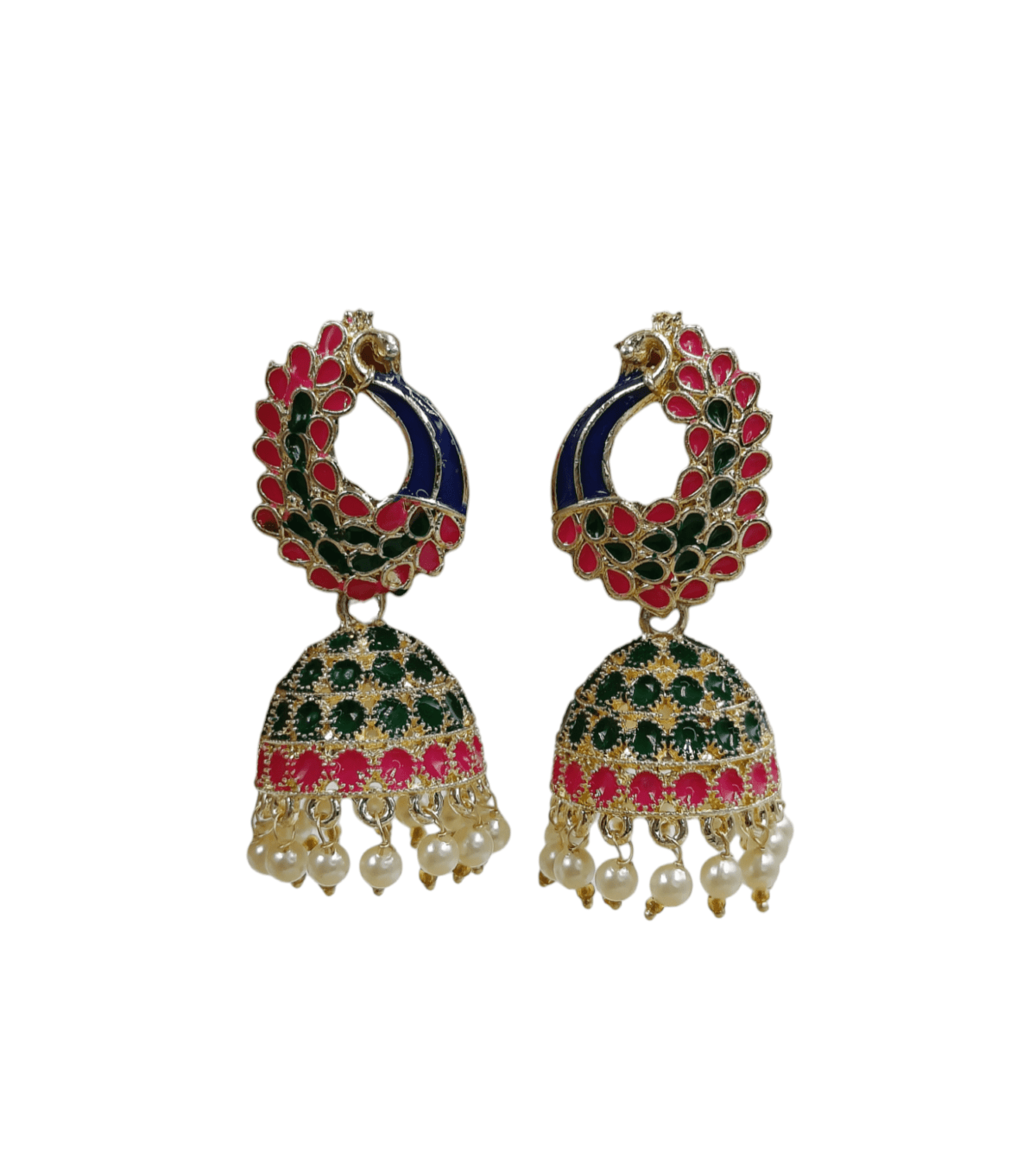 Gold Plated Peacock Multicolor Meenakari Jhumka Earrings (ERJ12) - Image 3