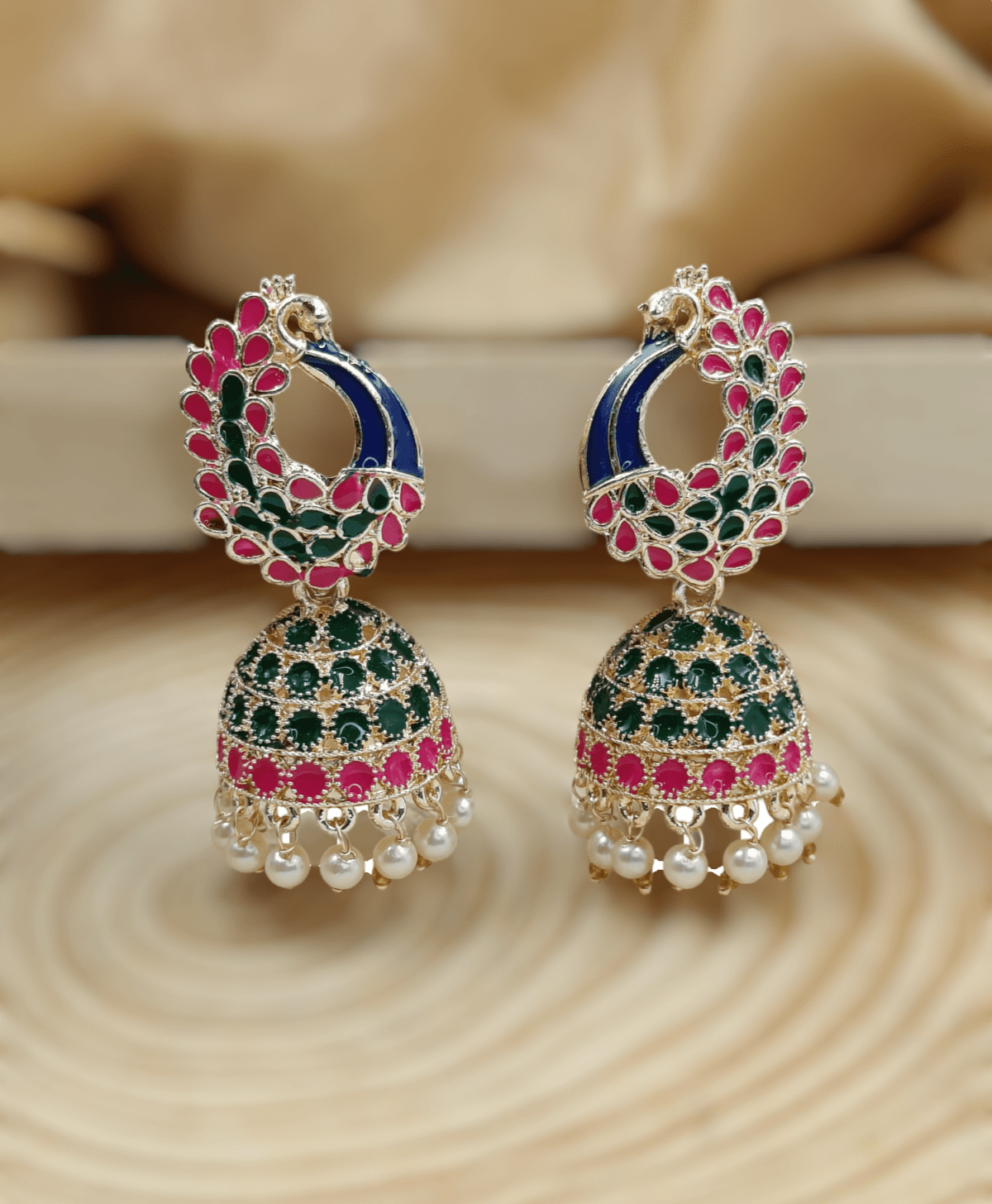 Gold Plated Peacock Multicolor Meenakari Jhumka Earrings (ERJ12)