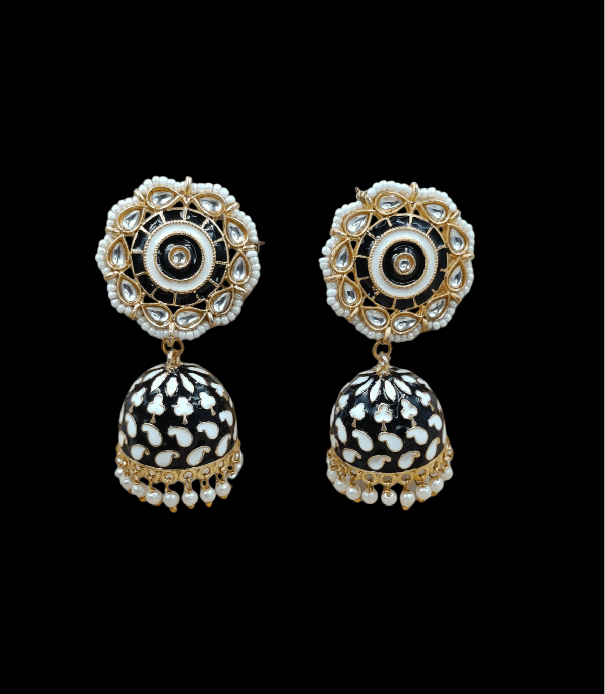 Black Meenakari Beaded Jhumka Earrings (ERJ16) - Image 3