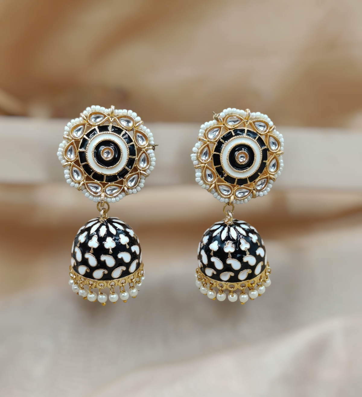 Black Meenakari Beaded Jhumka Earrings (ERJ16)