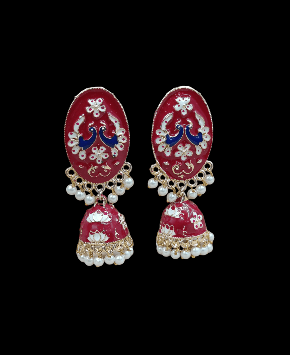 Meenakari Peacock Design Oval Shaped Jhumka Earrings (ERJ10) - Image 3