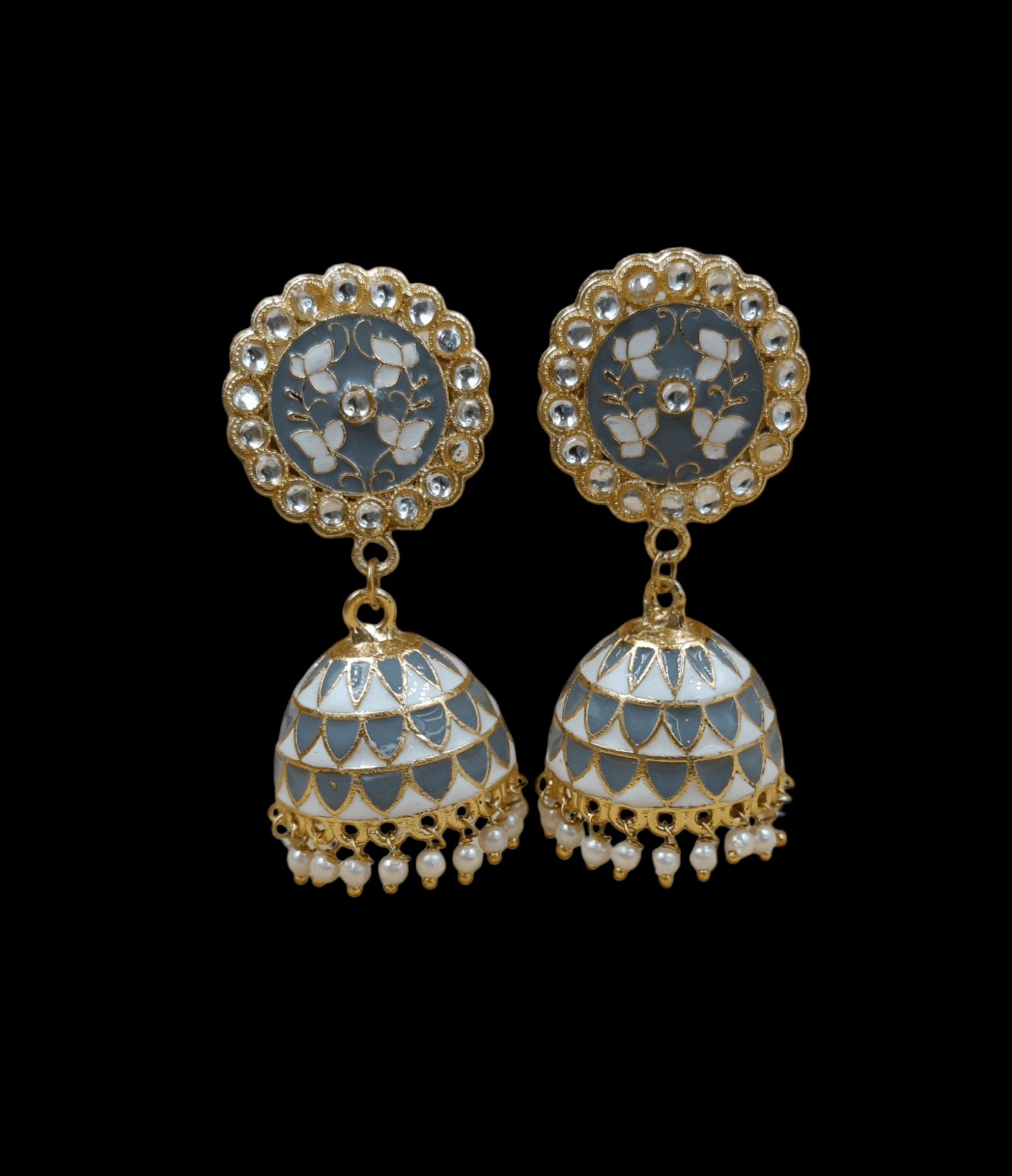 Gold plated Grey Meenakari Jhumka Earrings (ERJ27) - Image 3