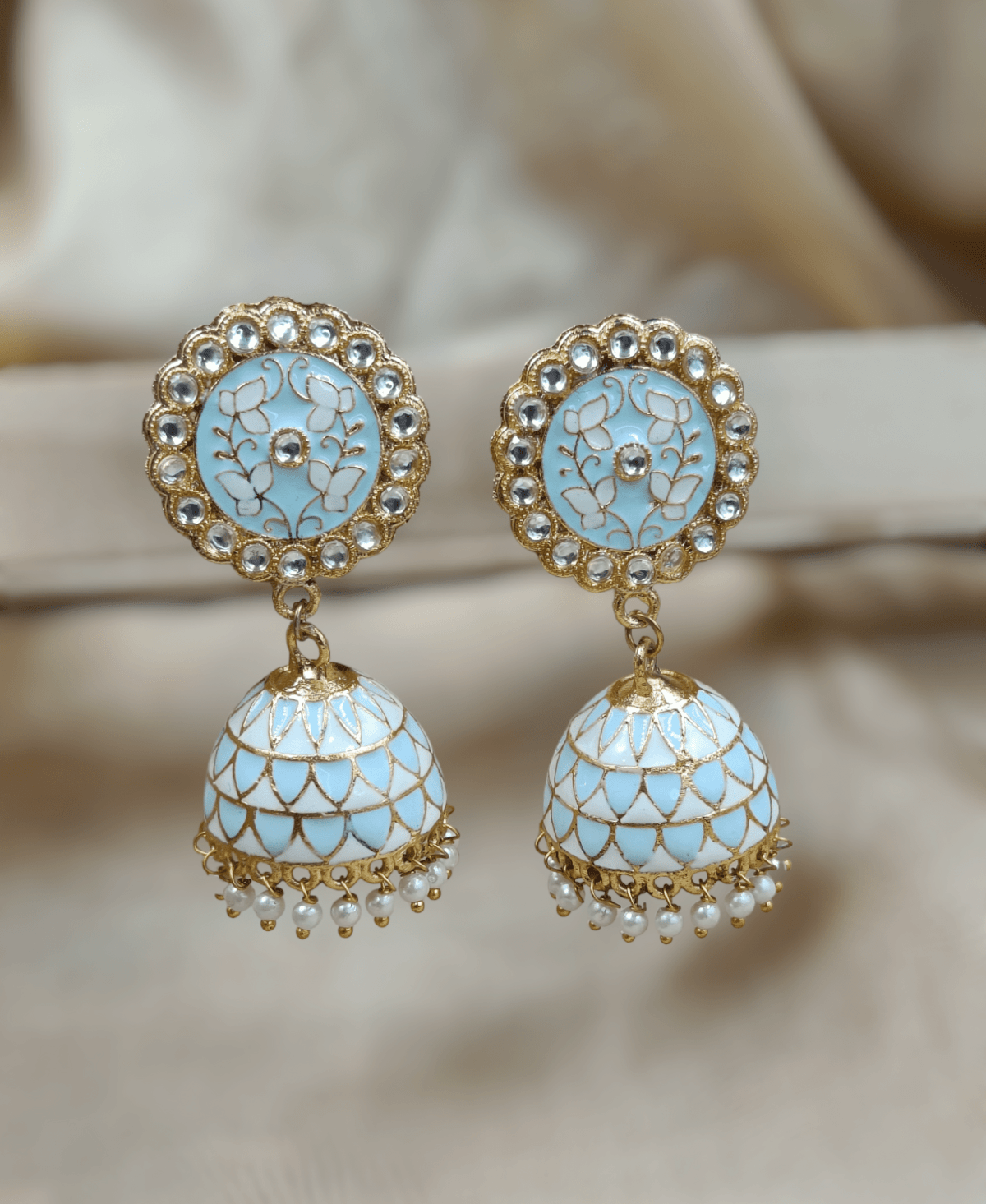 Gold Plated Sky Blue Meenakari Jhumka Earrings (ERJ07)