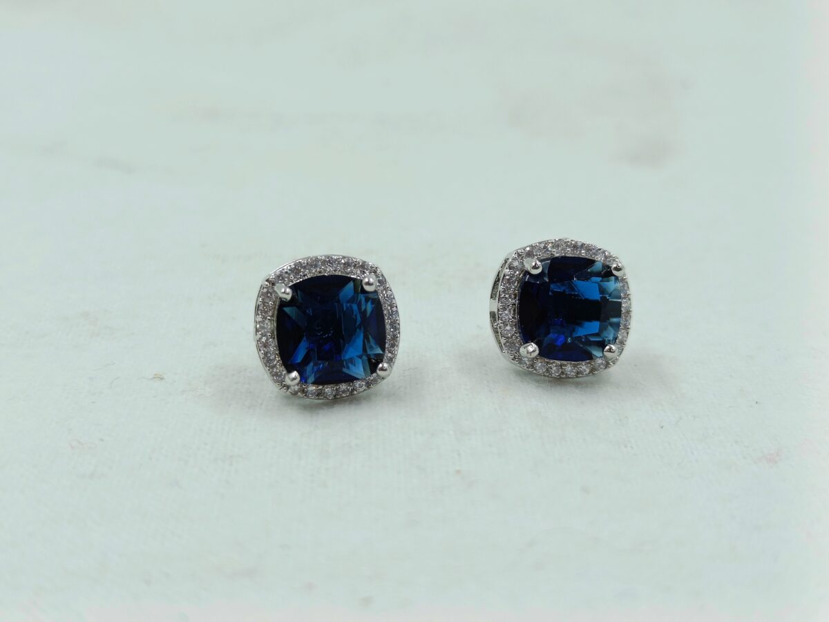 FHF Premium White & Blue Sapphire Zircons Stud Earrings - Image 2