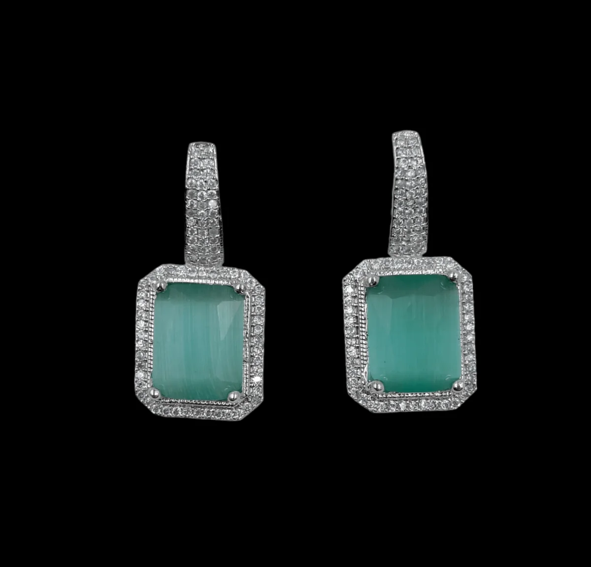 FHF Premium White & Sea Green Sapphire Zircons Dangler Earrings - Image 3