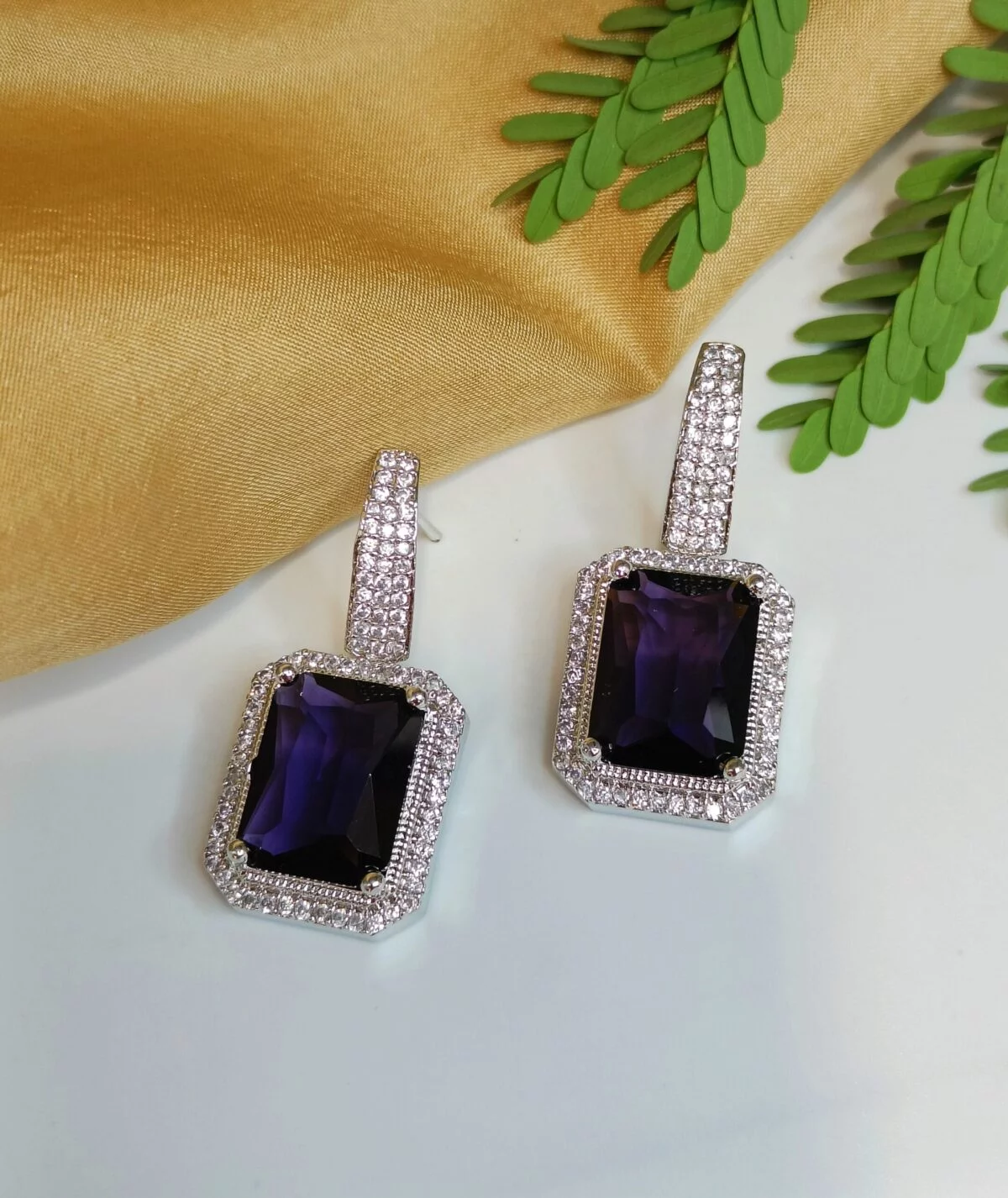FHF Premium White & Purple Sapphire Zircons Dangler Earrings