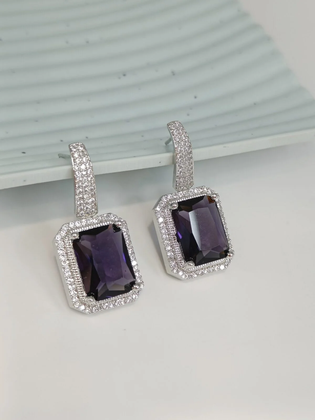 FHF Premium White & Purple Sapphire Zircons Dangler Earrings - Image 3