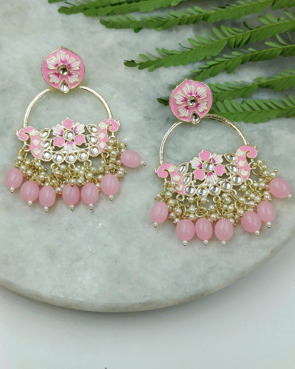 Gold Plated Pink Traditional Designer Earrings