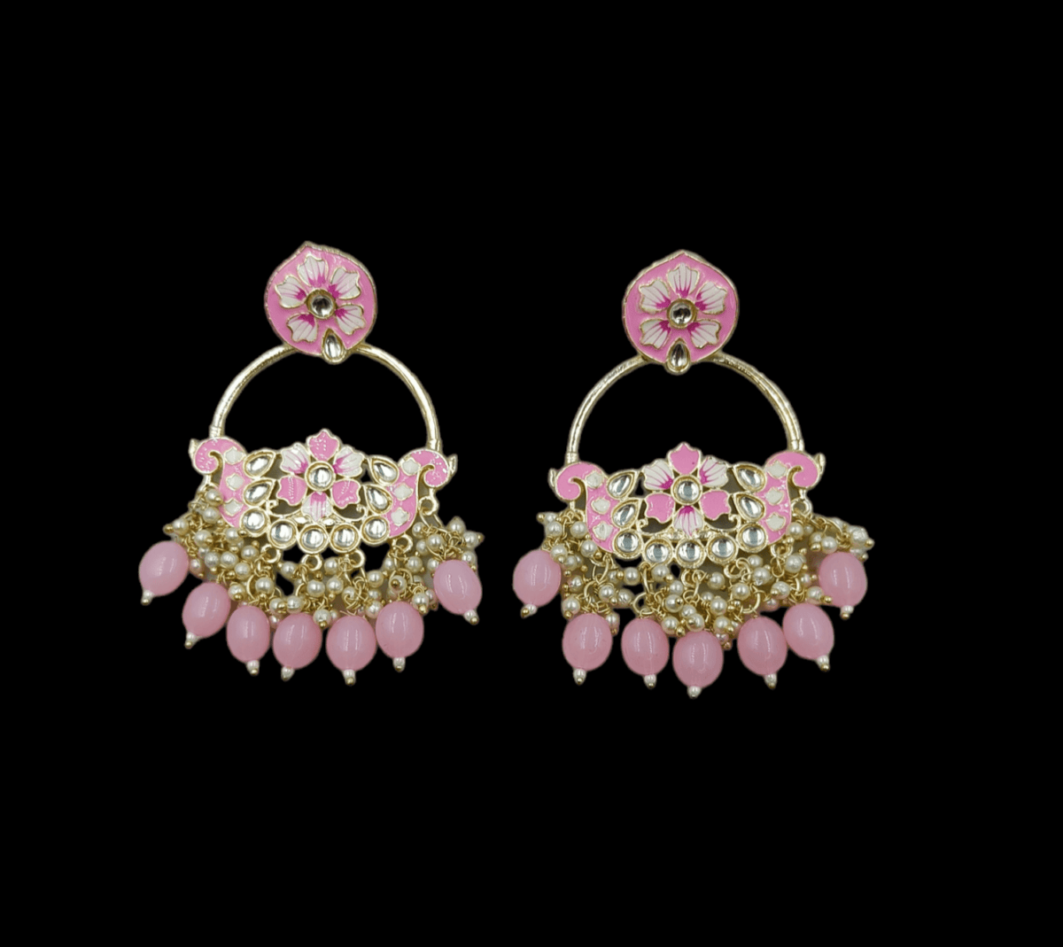 Gold Plated Pink Traditional Designer Earrings - Image 2