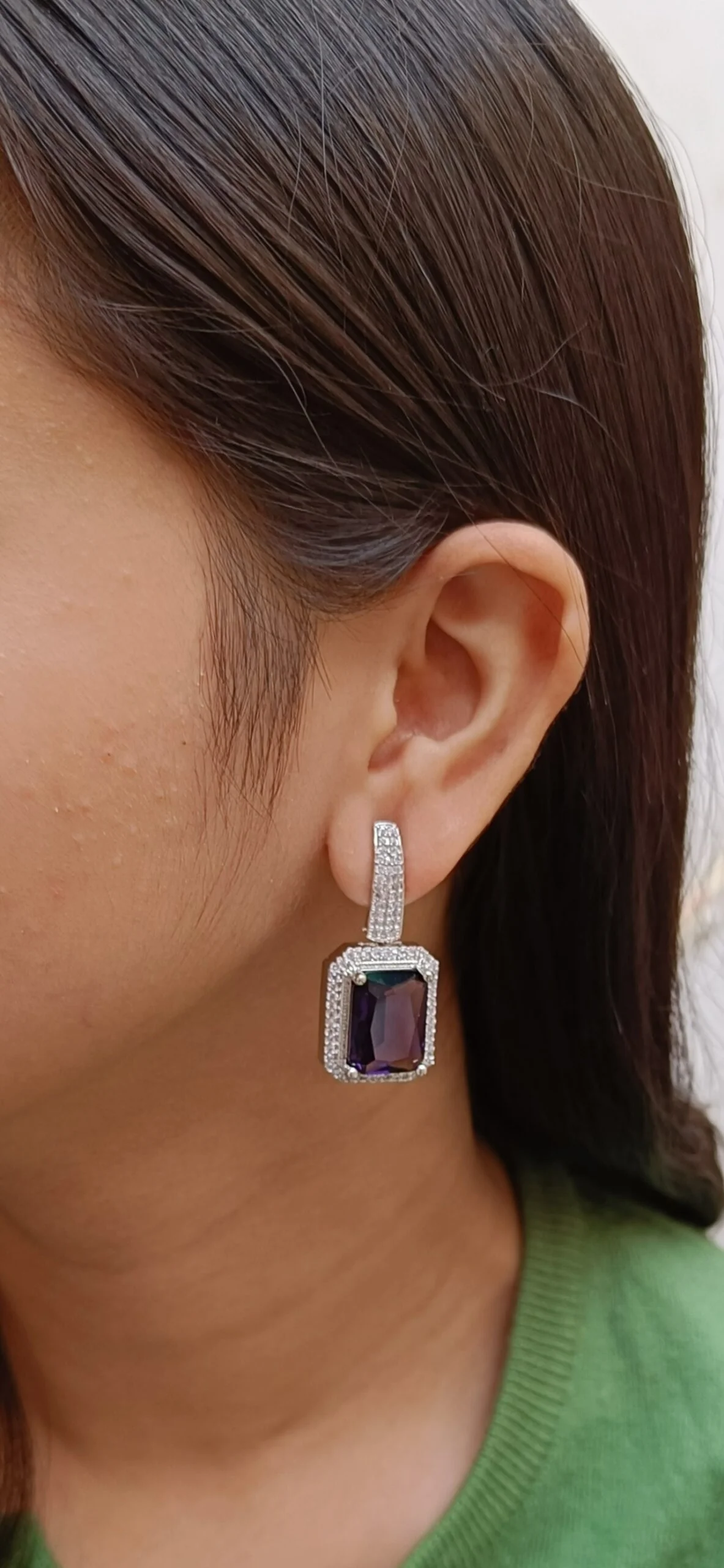 FHF Premium White & Purple Sapphire Zircons Dangler Earrings - Image 2