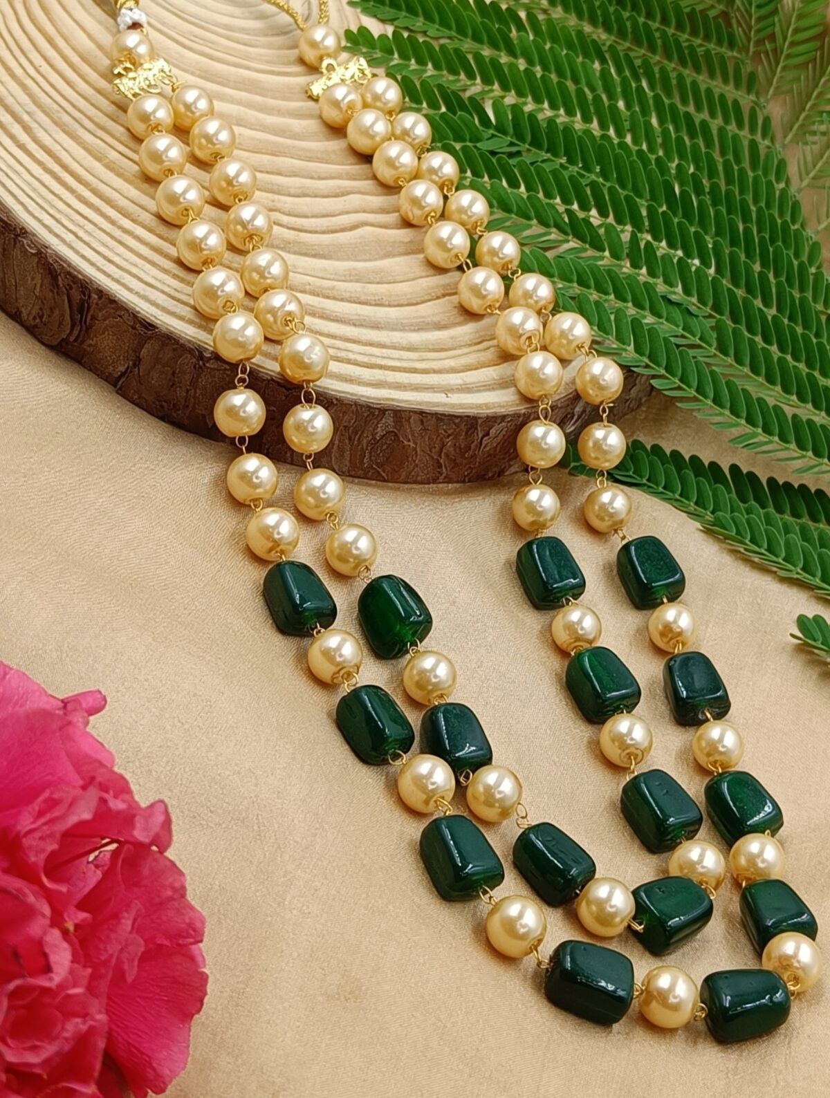 Green Stone Mala with Pearls (MA11) - Image 2