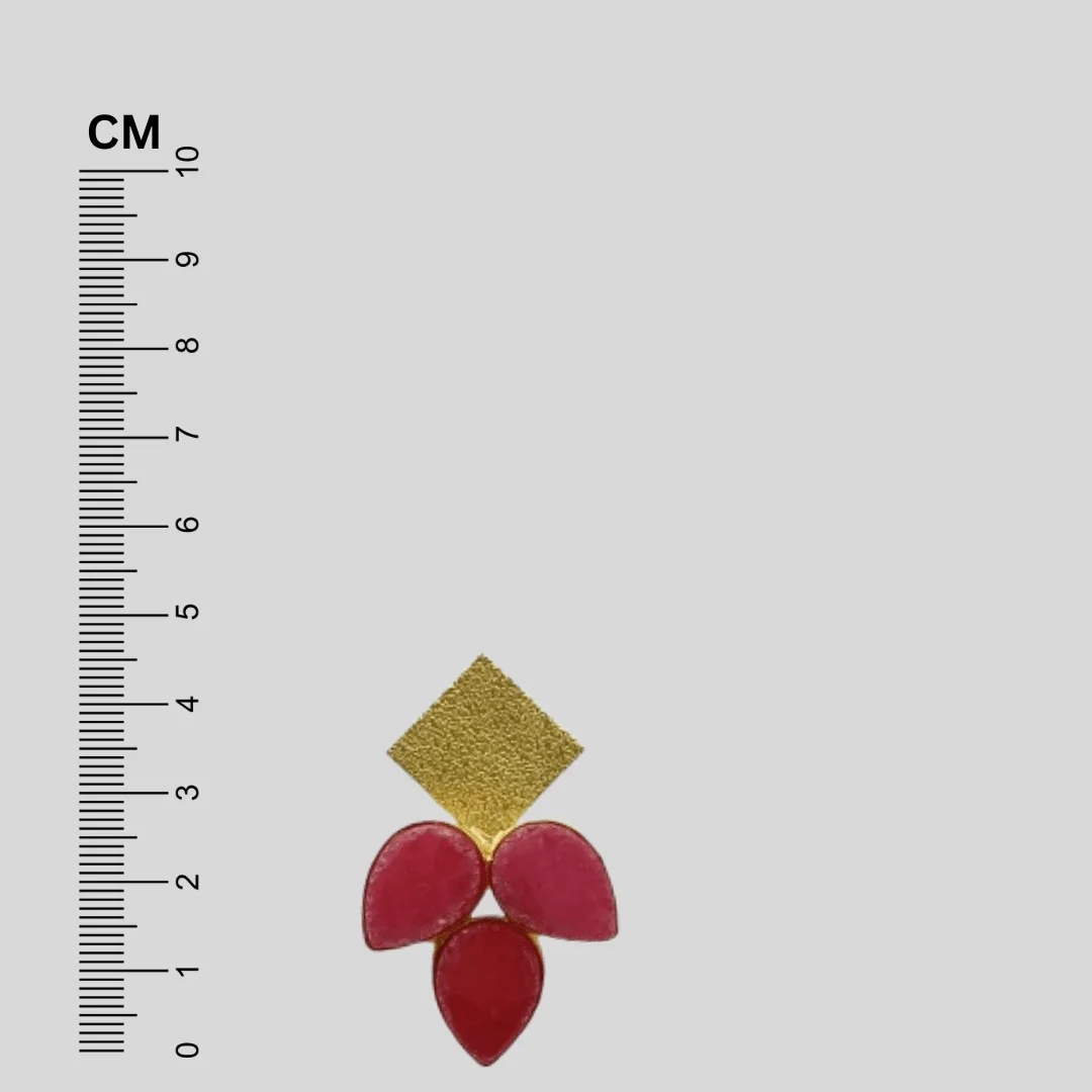 Gold Plated Matte Finish Three Pink Stone Studded Earrings - Image 3