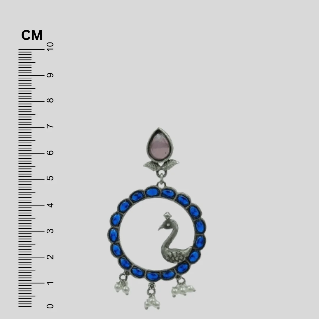 Silver Plated Brass Blue Pink Stone Peacock Earrings - Image 3