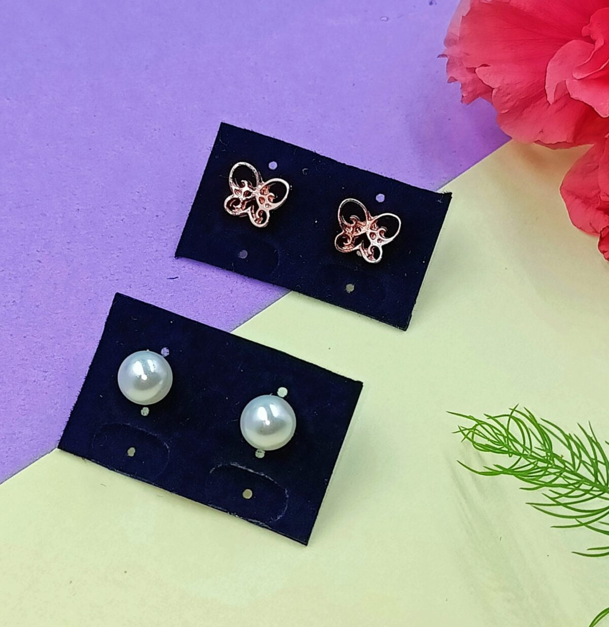 Combo 12- Butterfly and Pearl Studs