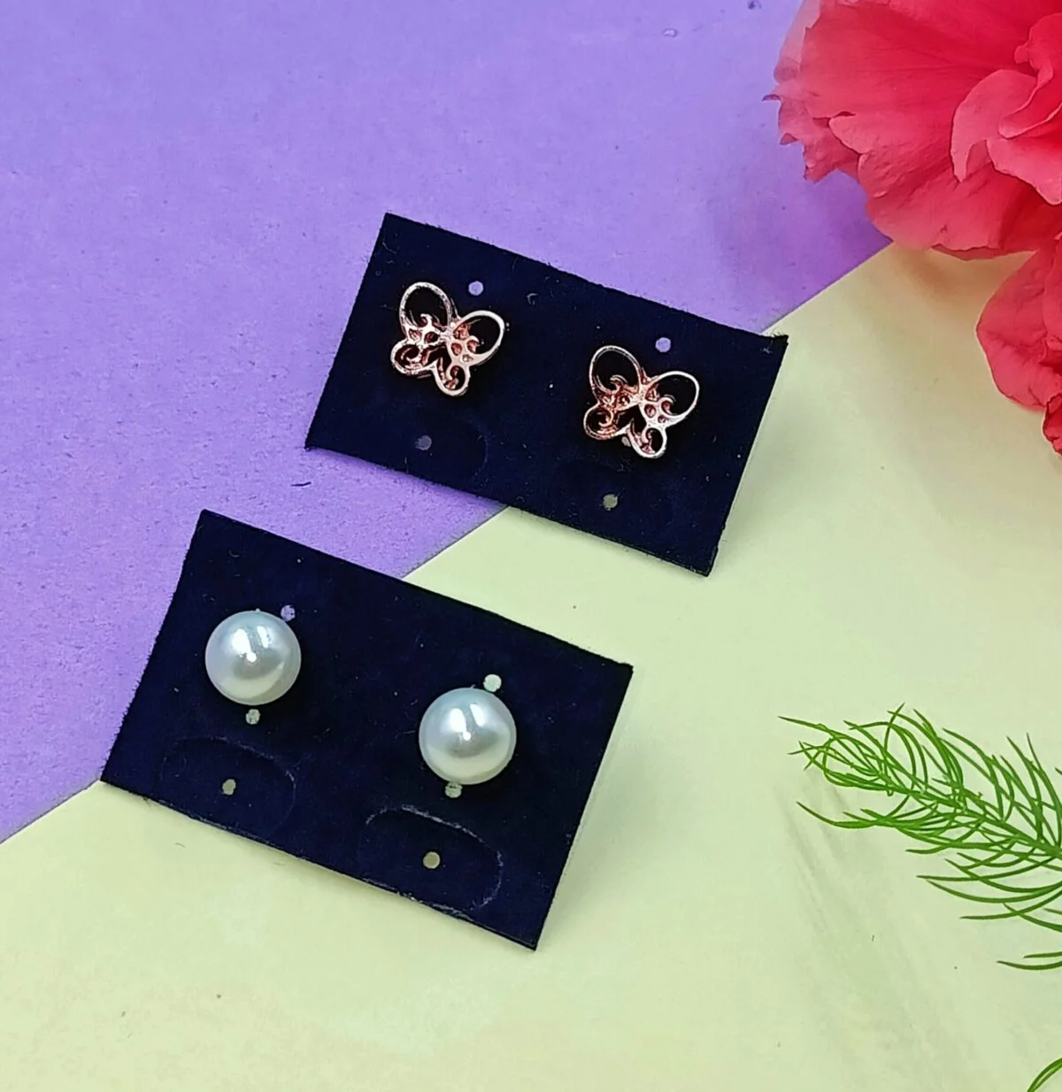 Combo 12- Butterfly and Pearl Studs
