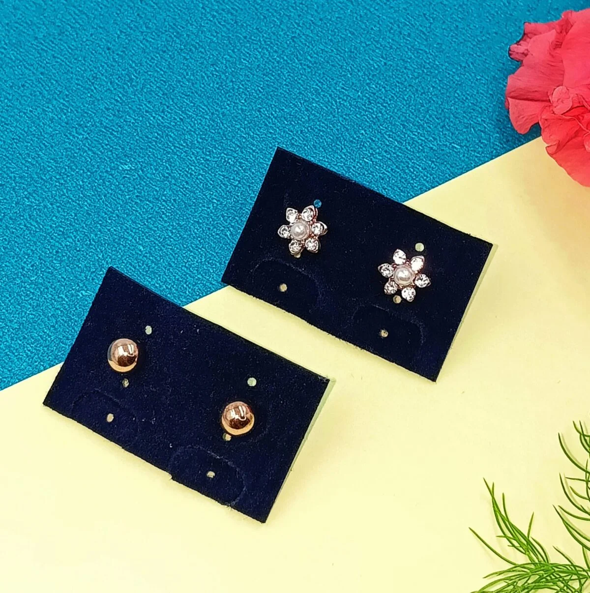 Combo 5- Stone Flower and Golden Round Studs