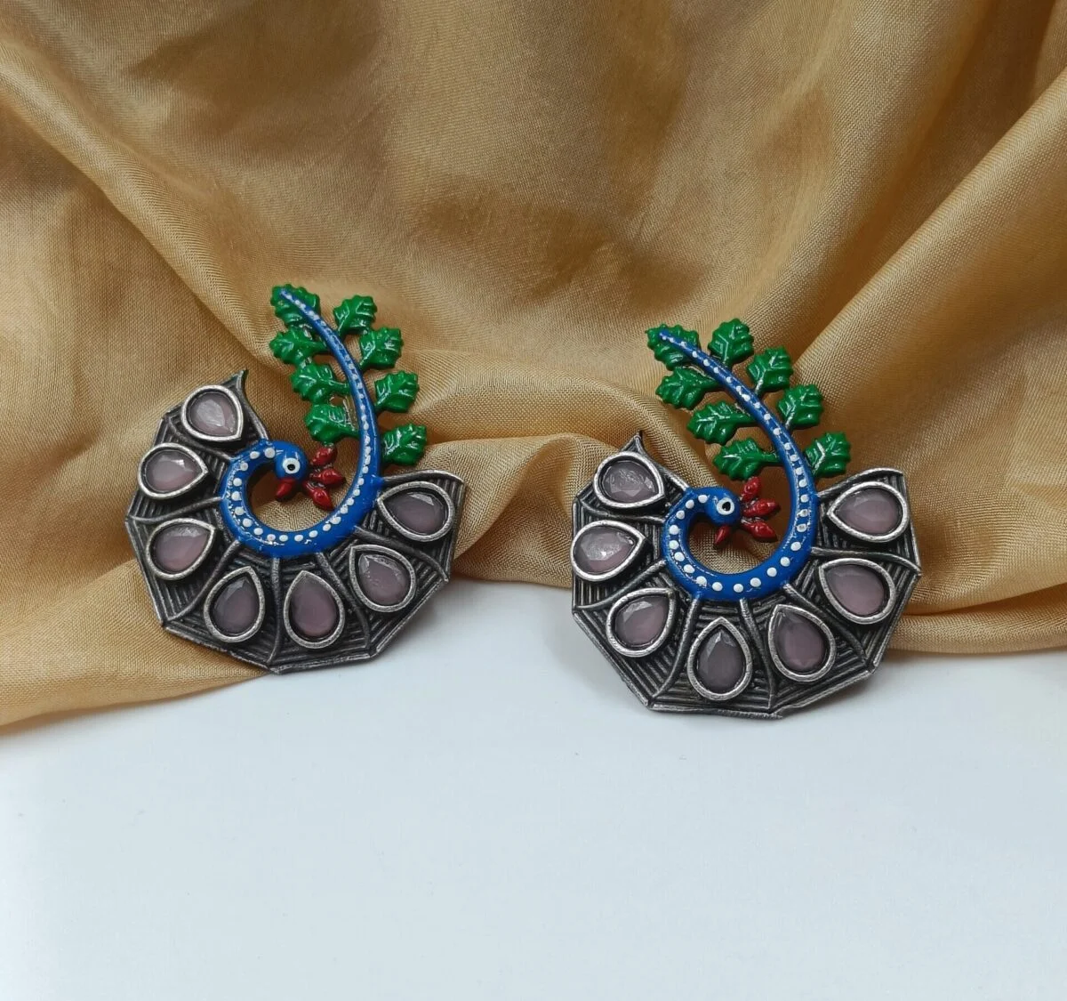 Silver Plated Peacock Shaped Designer Studs