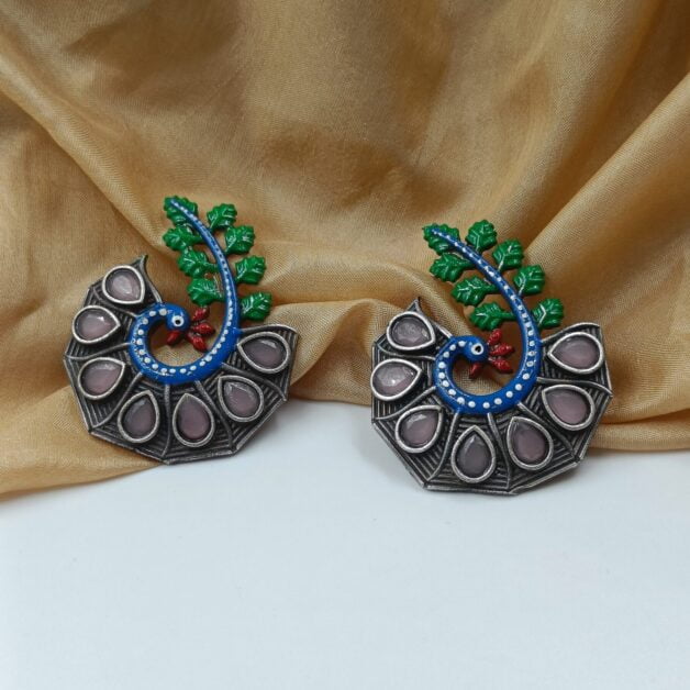 Silver Plated Peacock Shaped Designer Studs