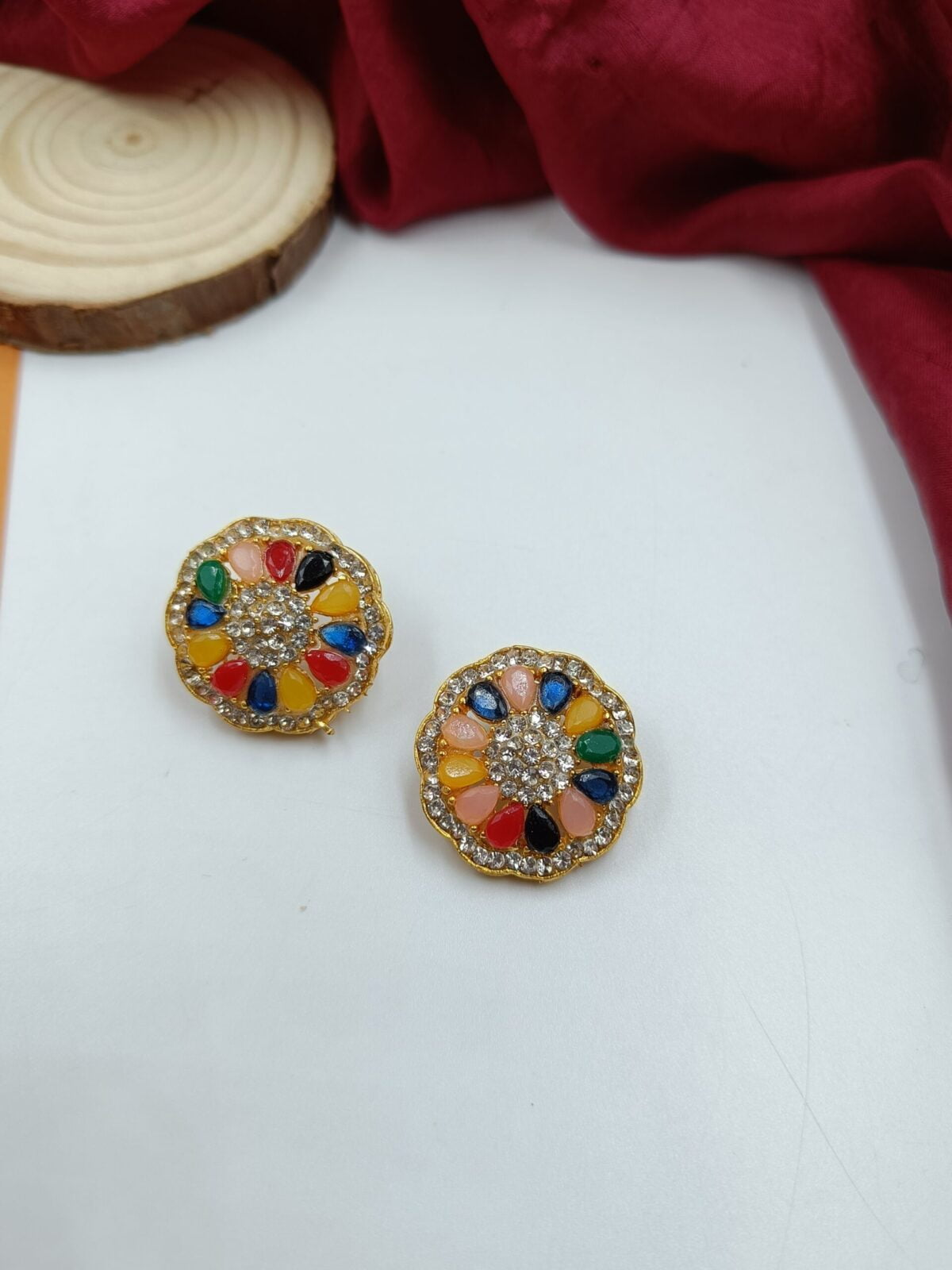 Multicolor Stone Choker Necklace Set - Image 4