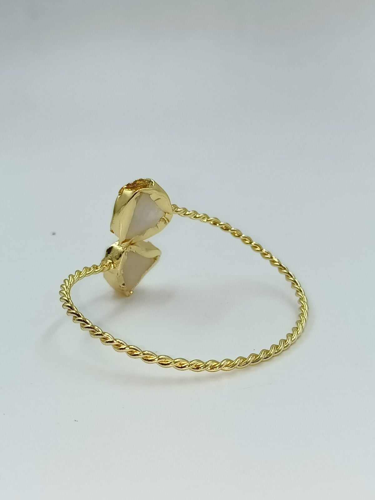 Gold Plated Brass Semi Precious Stone Bracelet (2 white stone) - Image 3