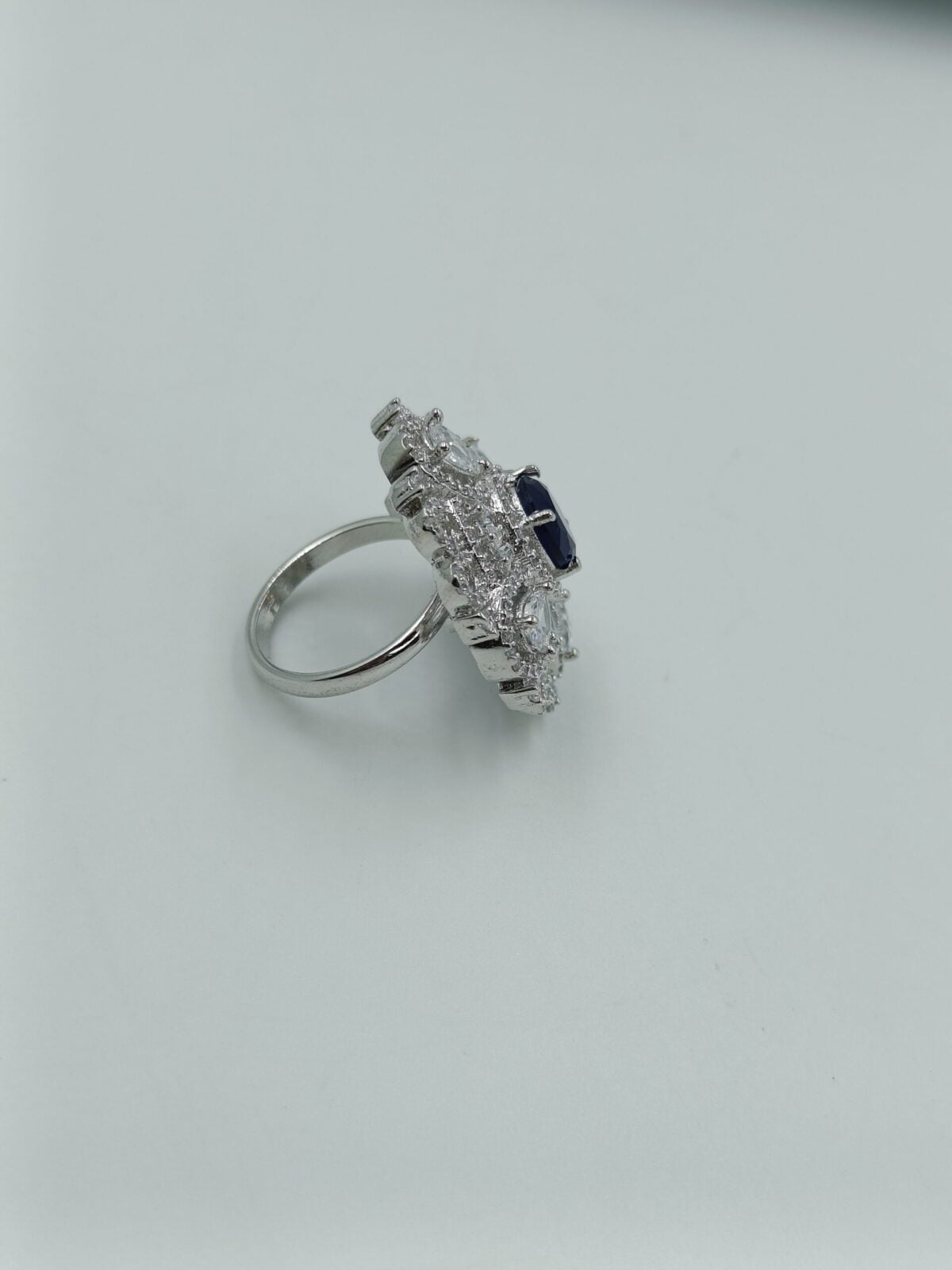 Silver Plated American Diamond and Blue Stone Studded Adjustable Ring (44) - Image 2