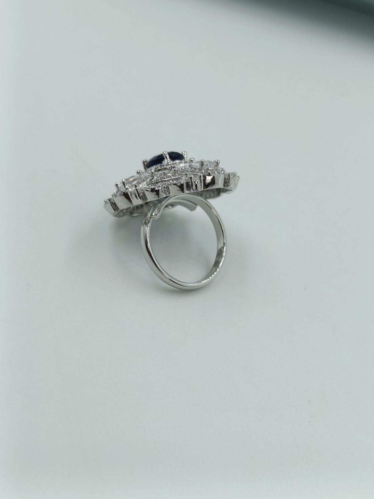 Silver Plated American Diamond and Blue Stone Studded Adjustable Ring (44) - Image 3