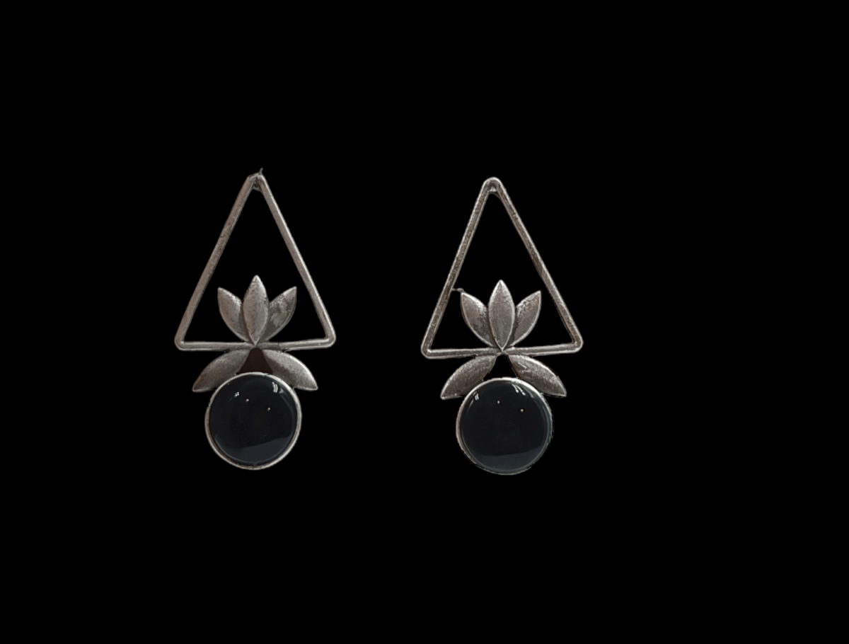 Silver Plated Brass Triangular Lotus Dangler Earrings - Image 3