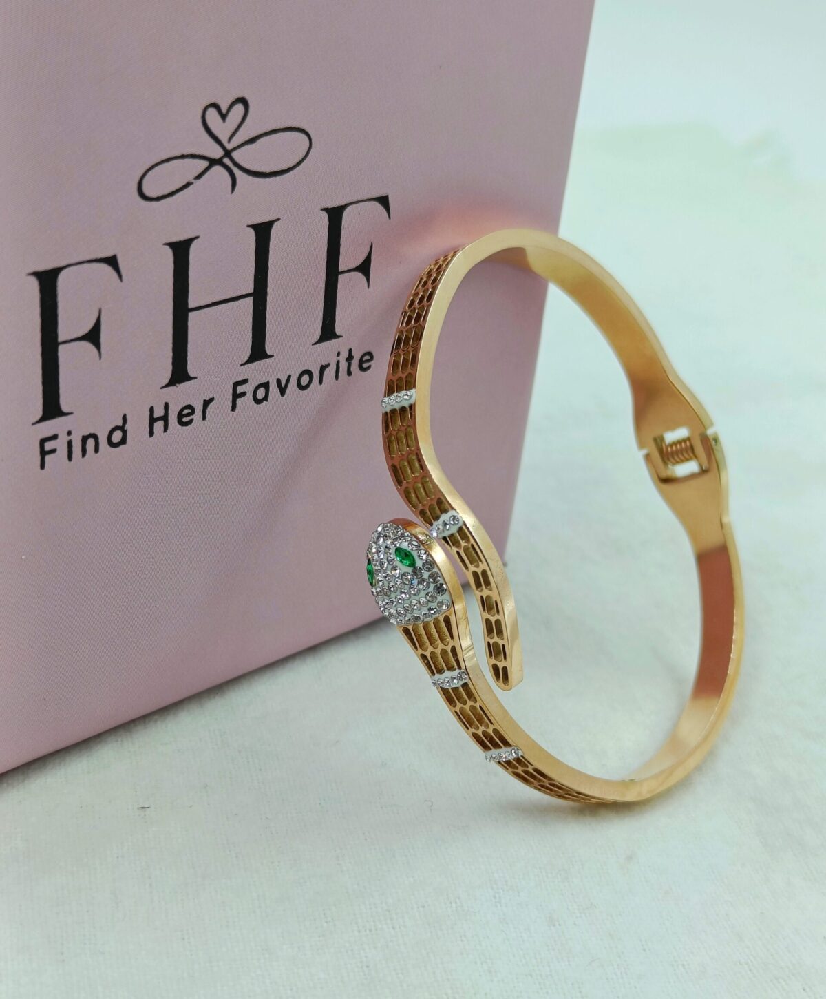 FHF Rose Gold Tone Stainless Steel Snake Design Bracelet