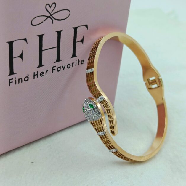 FHF Rose Gold Tone Stainless Steel Snake Design Bracelet