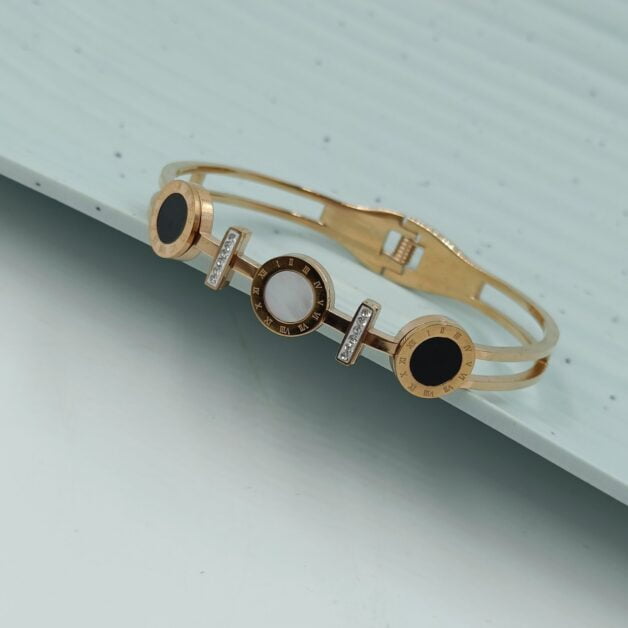 FHF Rose Gold Tone Stainless Steel Black And White Designer Bracelet