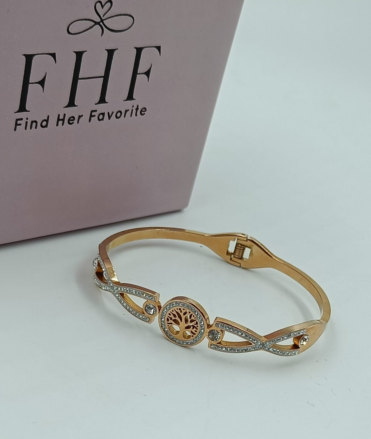 FHF Rose Gold Tone Stainless Steel Tree of life Bracelet - Image 2