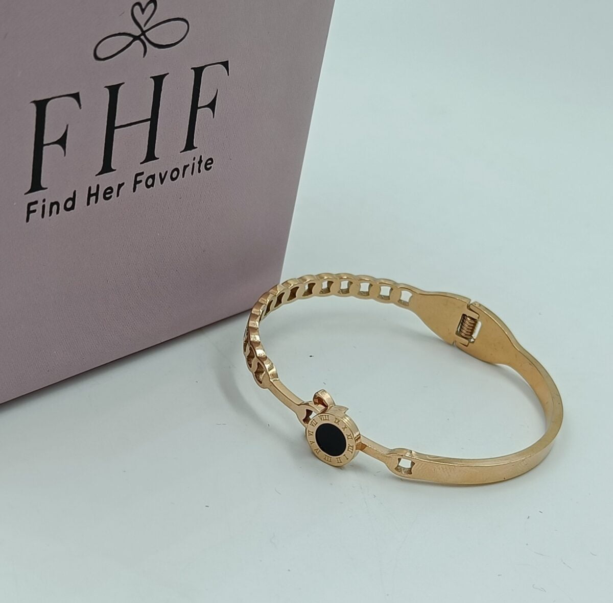 FHF Rose Gold Tone Stainless Steel Roman Numbers Bracelet - Image 3